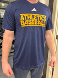 A's navy training shirt ( Blue shirt with ATHLETICS BASEBALL on front)